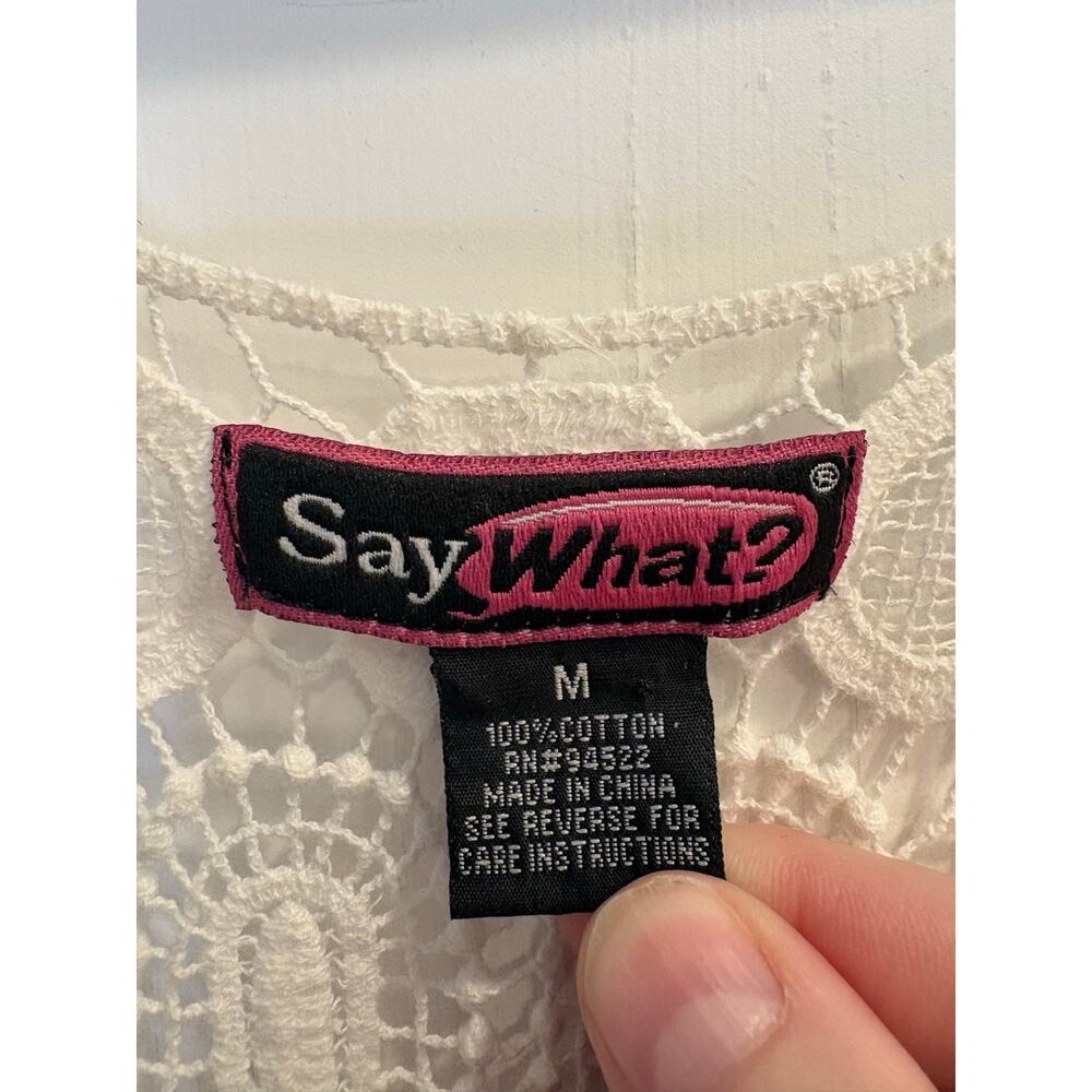 Say What? Ivory Crochet Tank Top Fringe Hem Boho Festival Sleeveless Medium - Picture 3 of 3